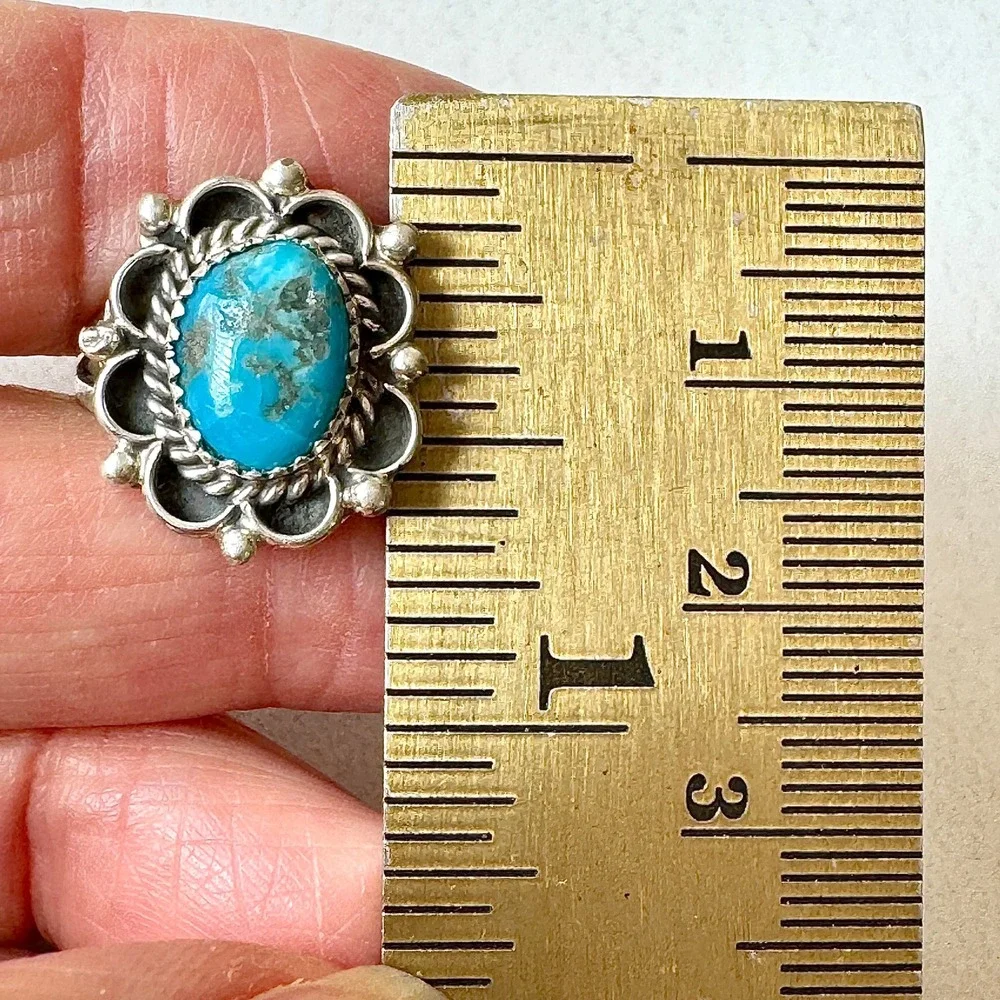 Navajo Flower Ring Turquoise Sz 7 Sterling Silver Signed Morgan Native Amer